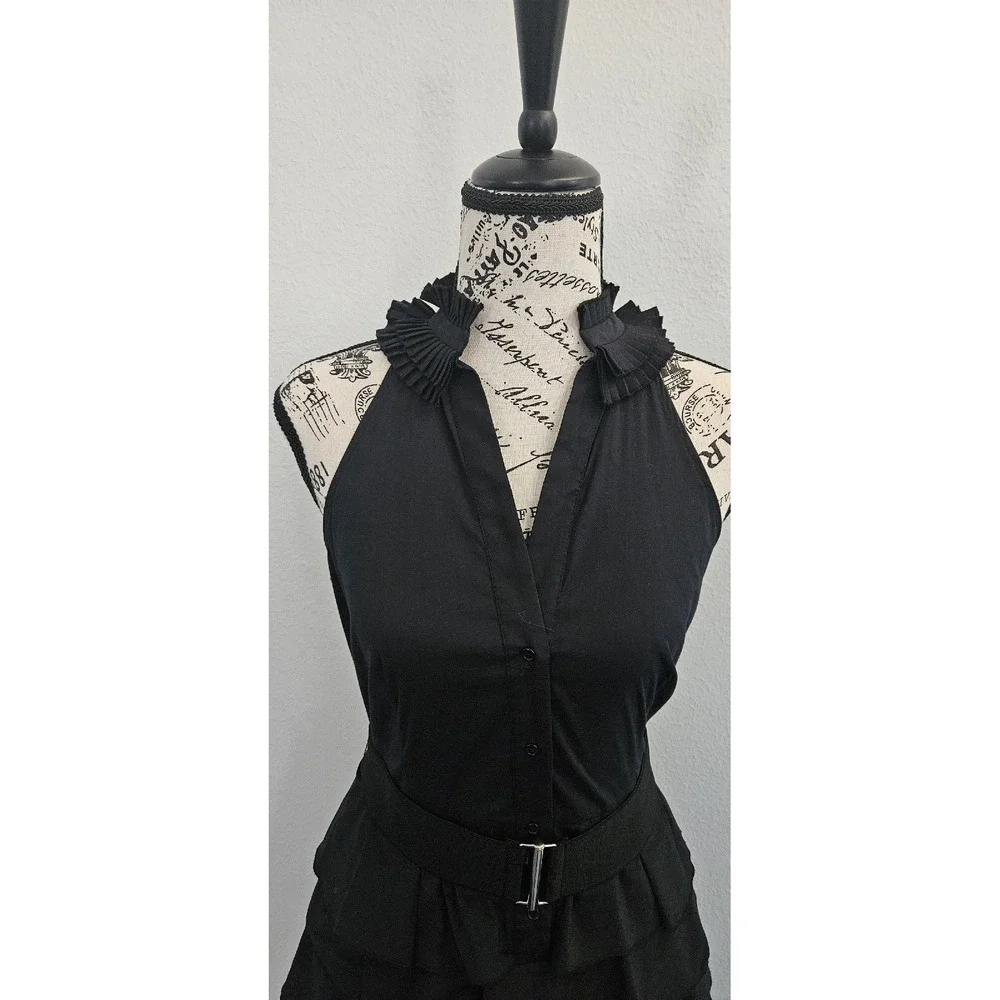 BCBG Maxazria Sz 4 Little Black Dress Avant Garde Ruffle Button Victorian